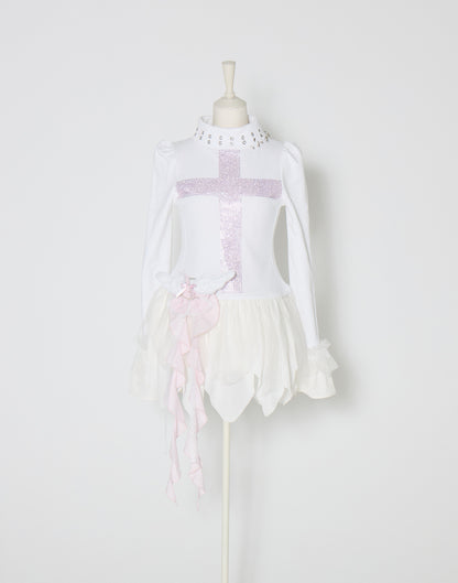 AVENCHUMU Rhinestone cross chiffon hem one-piece