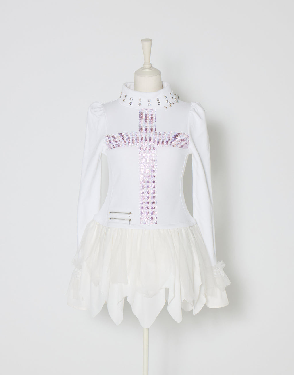 AVENCHUMU Rhinestone cross chiffon hem one-piece