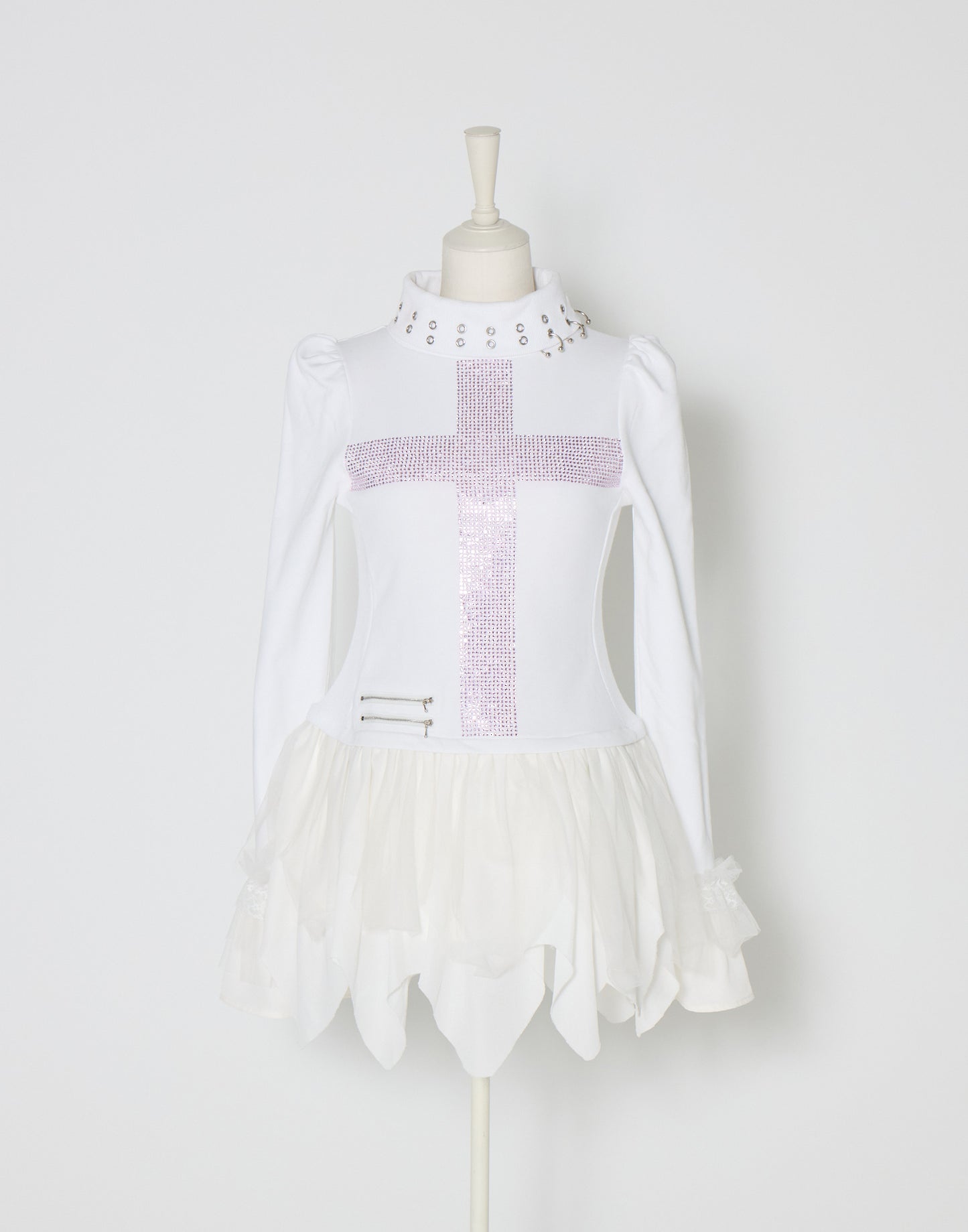 AVENCHUMU Rhinestone cross chiffon hem one-piece