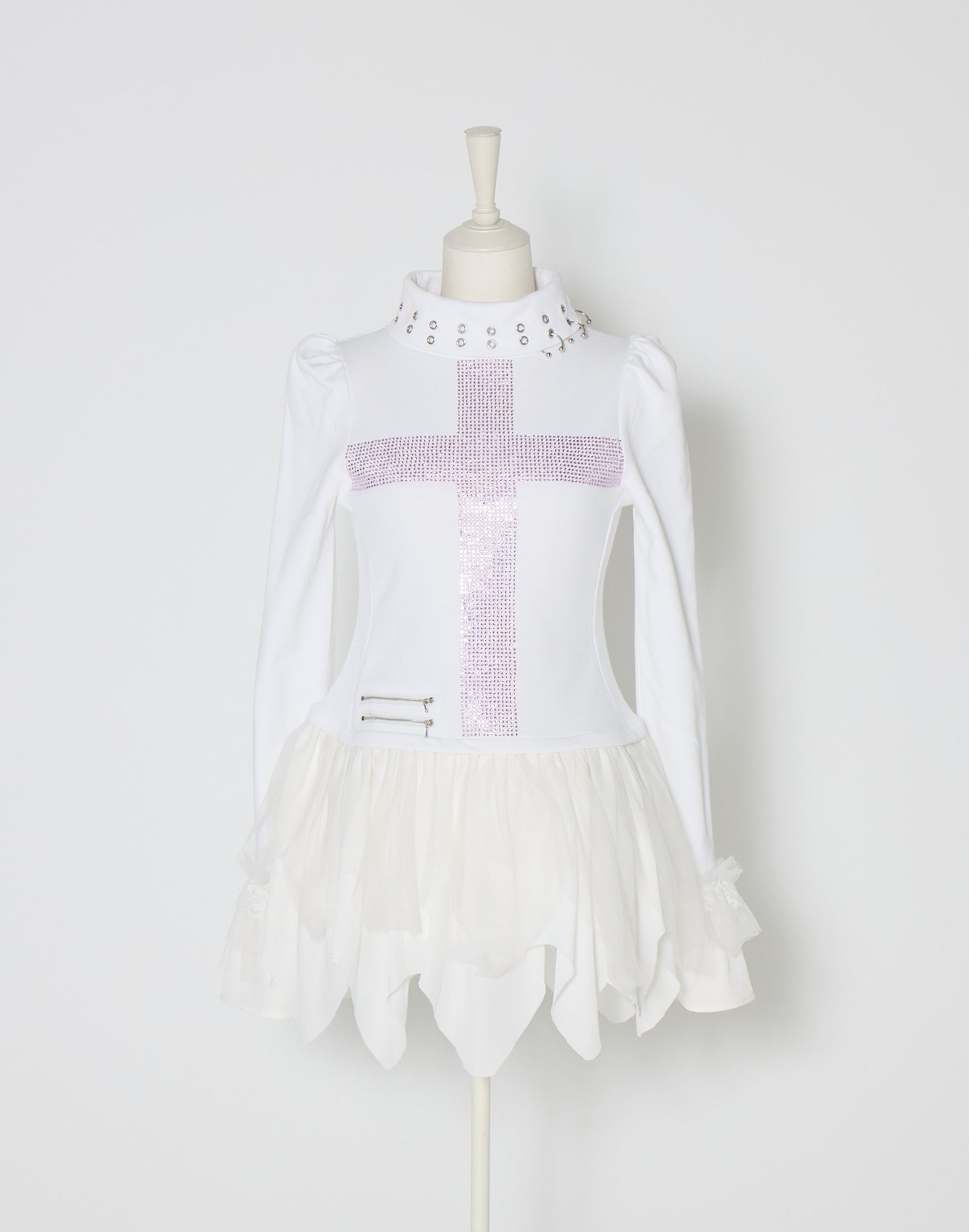 AVENCHUMU Rhinestone cross chiffon hem one-piece