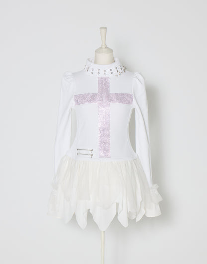 AVENCHUMU Rhinestone cross chiffon hem one-piece