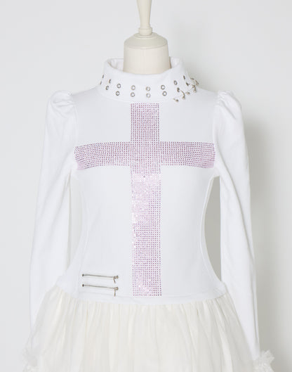 AVENCHUMU Rhinestone cross chiffon hem one-piece