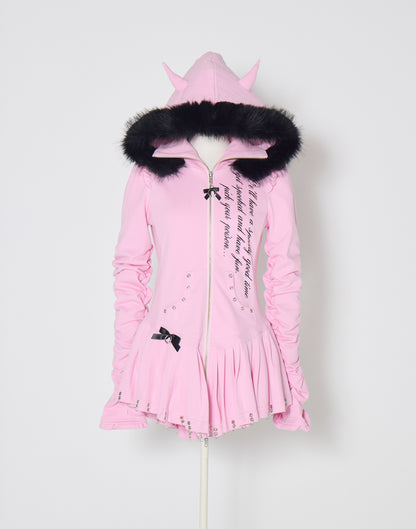 AVENCHUMU Pleated devil zip hoodie