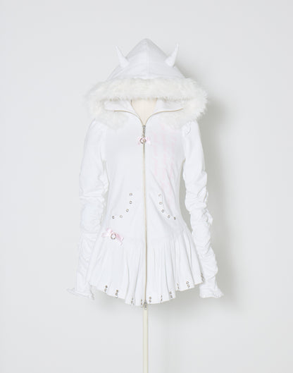 AVENCHUMU Pleated devil zip hoodie