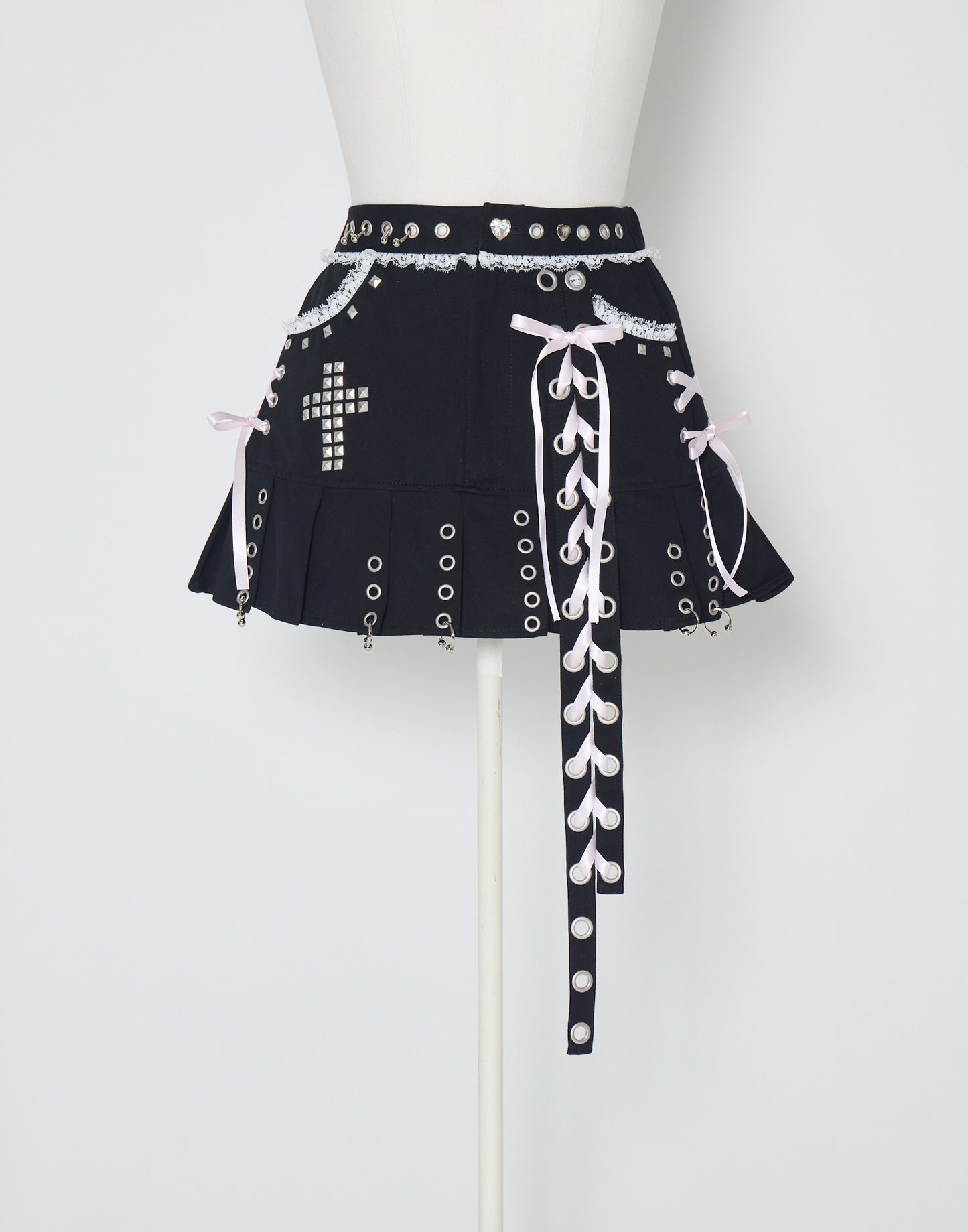 AVENCHUMU side lace up pierce pleated skirt