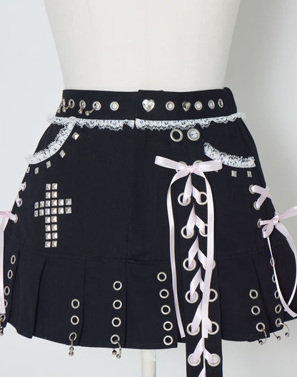 AVENCHUMU side lace up pierce pleated skirt