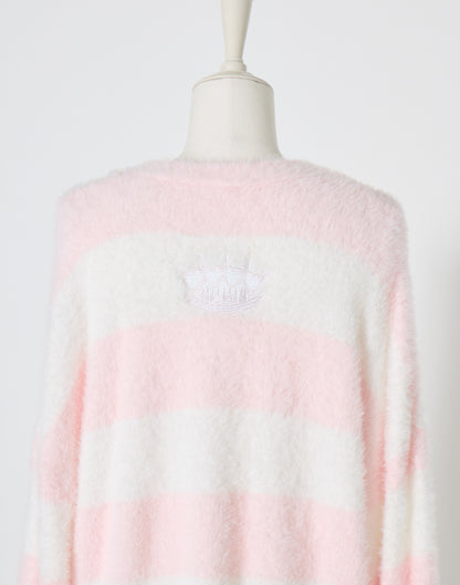 AVENCHUMU Pierced brass knuckles border shaggy knit cardbigan