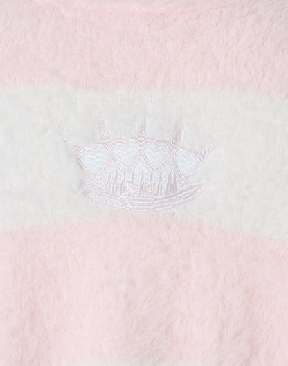 AVENCHUMU Pierced brass knuckles border shaggy knit cardbigan