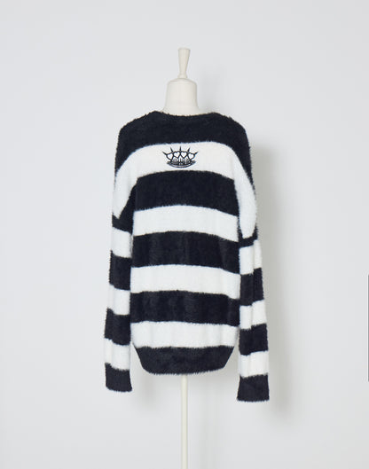 AVENCHUMU Pierced brass knuckles border shaggy knit cardbigan