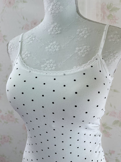 Polka Dot Lacy Hem Camisole With Cups (White)