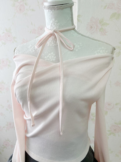 GRL Side String Tie Drape Top (Baby Pink)