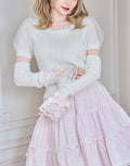 mellfy memory Pearl cable knit Lace arm warmer Knit Top