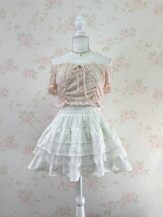 GRL 2 Way Shoulder Lacy Top (Peach Pink)