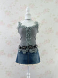 Lacy Ribbed Button Up Tank Top(Gray)