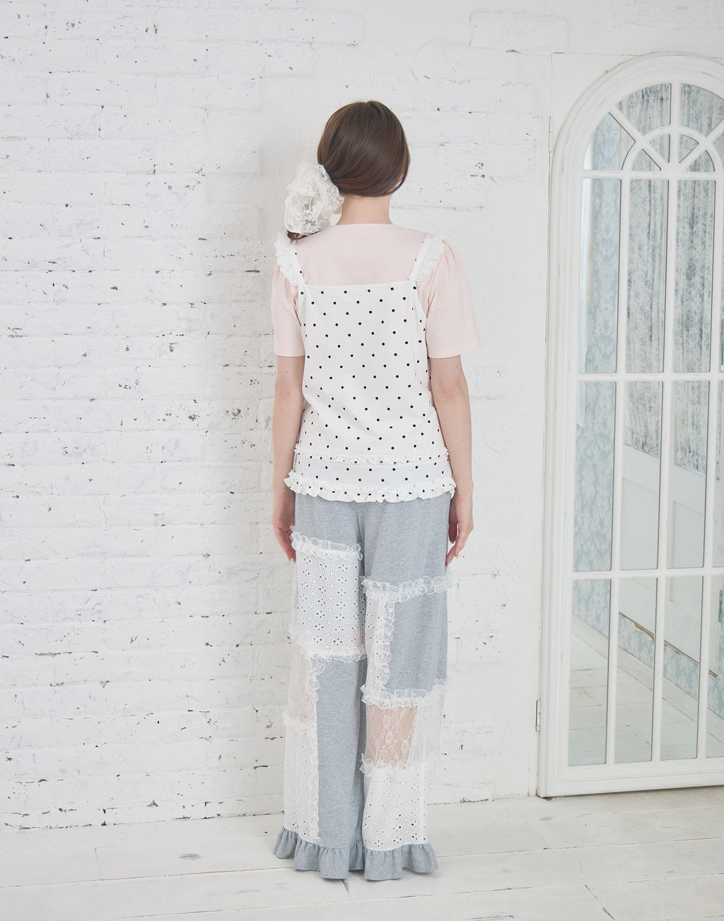 Lolime patchwork lace frill pants