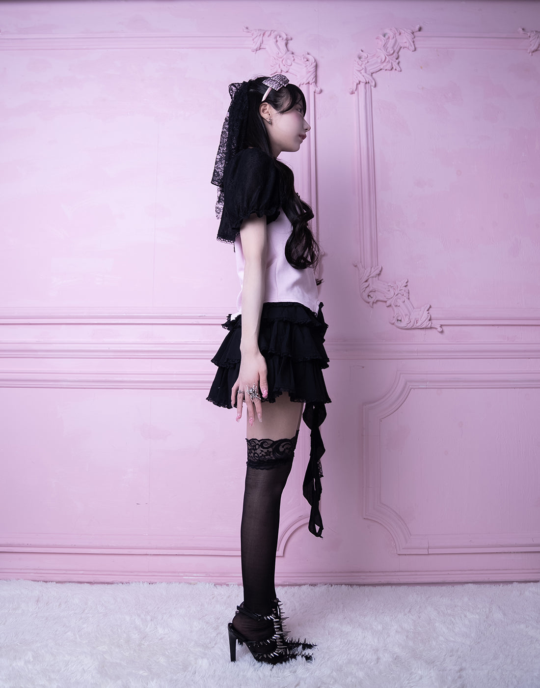 <Deliver in Late September> AVENCHUMU Ruffle frill ribbon tiered skirt