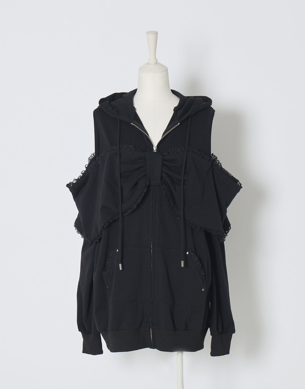 AVENCHUMU Ribbon shoulder zip hoodie oversize Dress