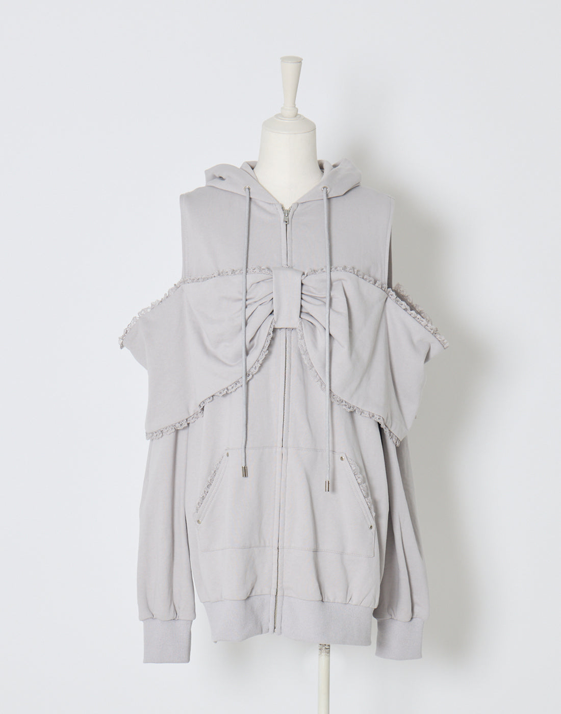 AVENCHUMU Ribbon shoulder zip hoodie oversize Dress