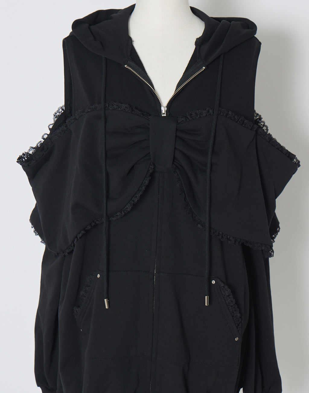 AVENCHUMU Ribbon shoulder zip hoodie oversize Dress