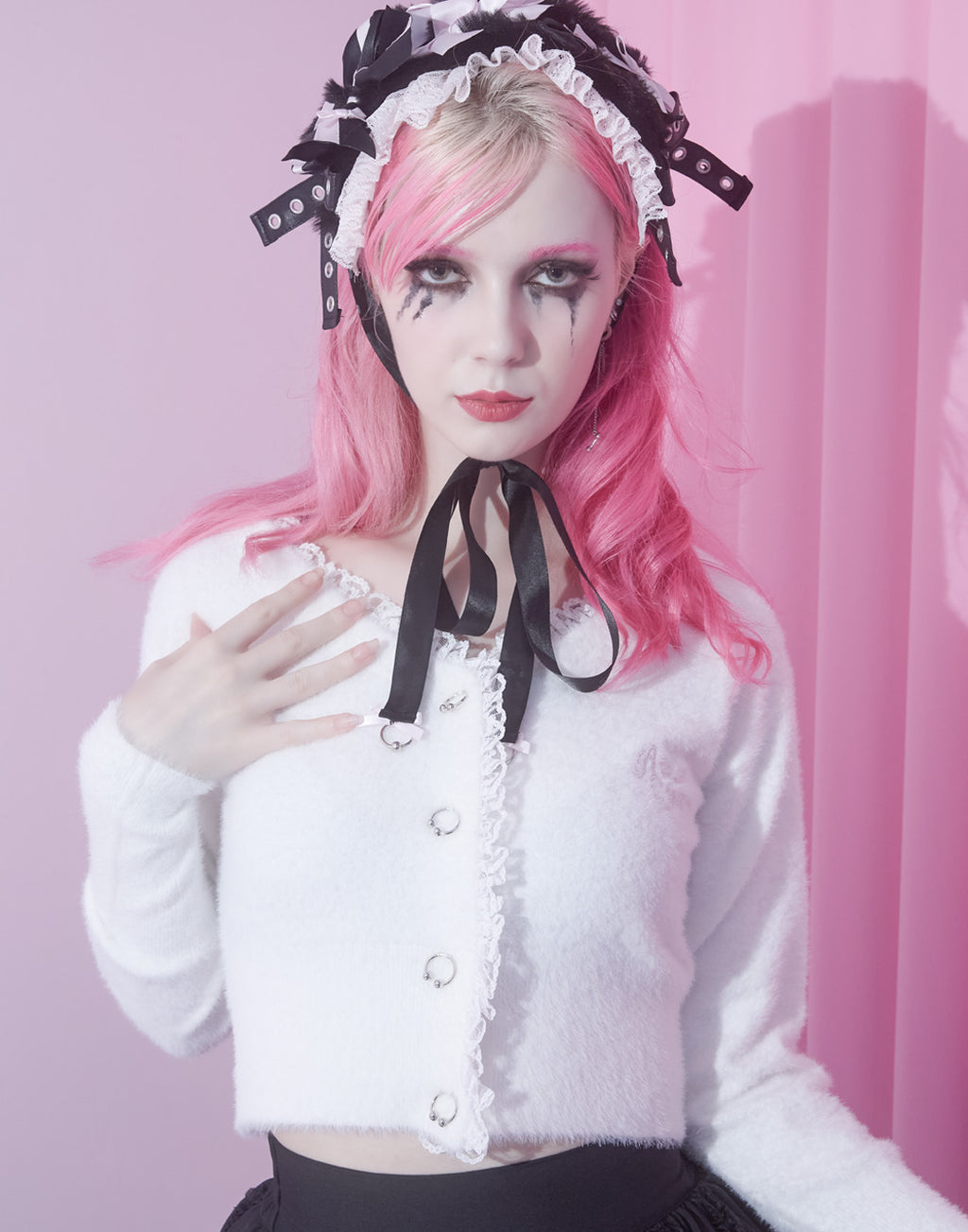 AVENCHUMU Body piercing button sailor shaggy knit cardigan