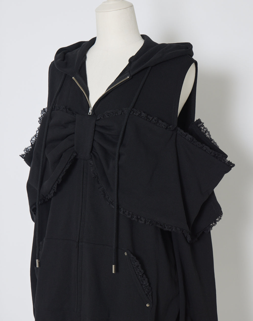 AVENCHUMU Ribbon shoulder zip hoodie oversize Dress