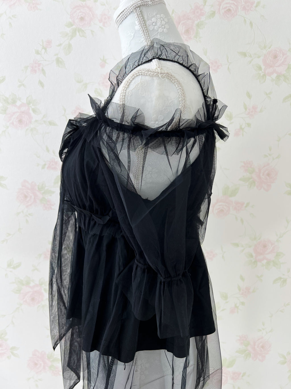 Chiffon Bow Tunic Top (Black)