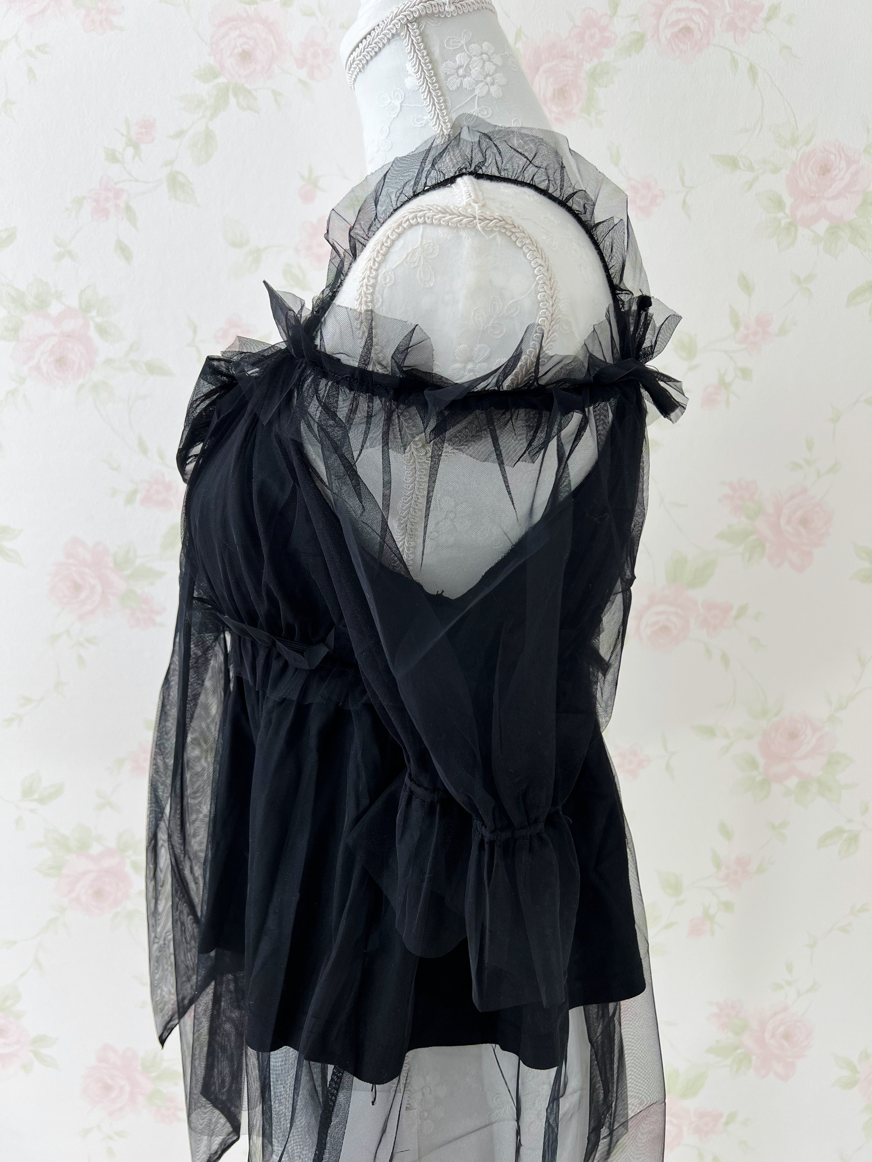 Chiffon Bow Tunic Top (Black)