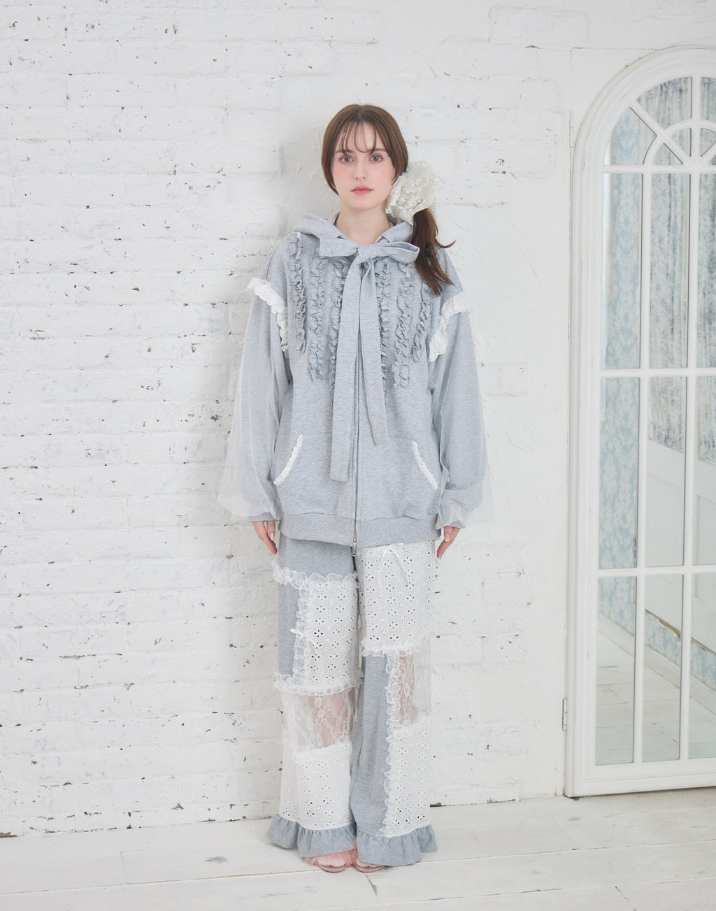 Lolime patchwork lace frill pants