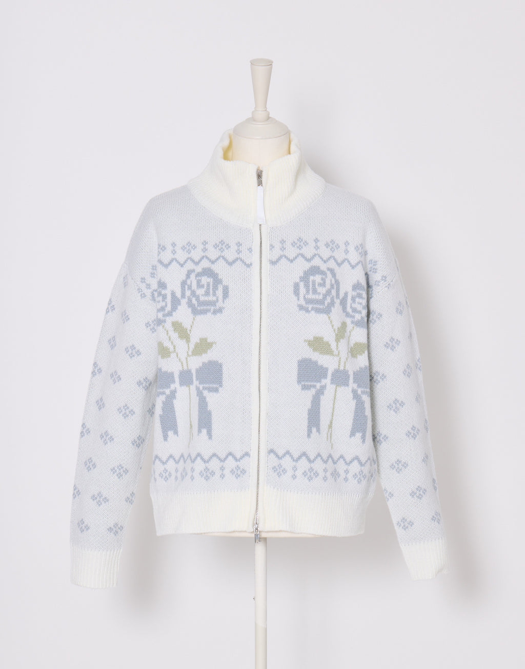 Lolime ribbon & floral cowichan knit zip up