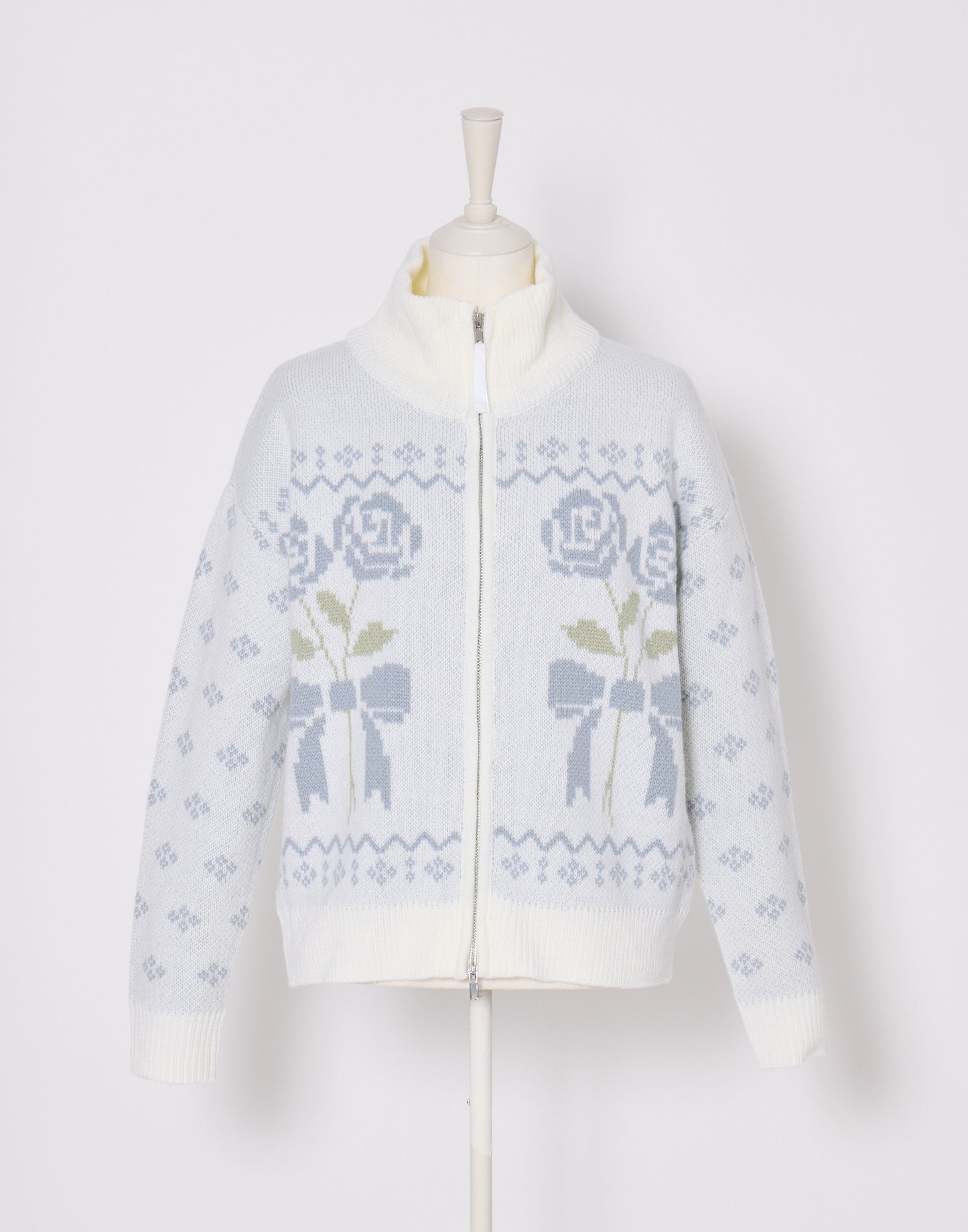 Lolime ribbon & floral cowichan knit zip up