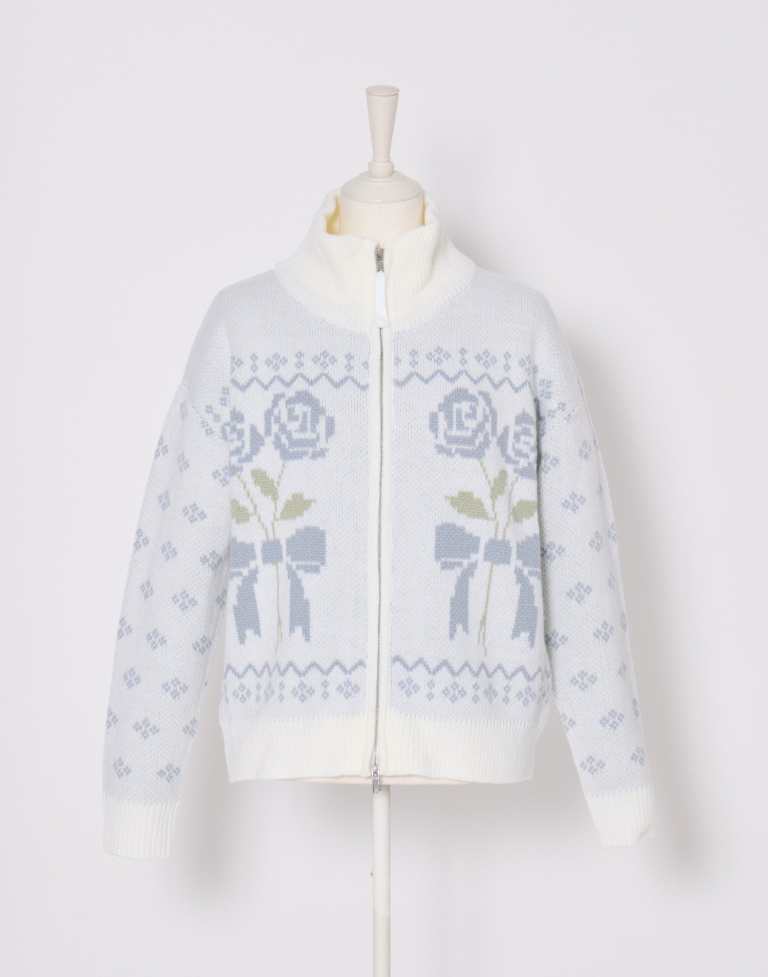 Lolime ribbon & floral cowichan knit zip up