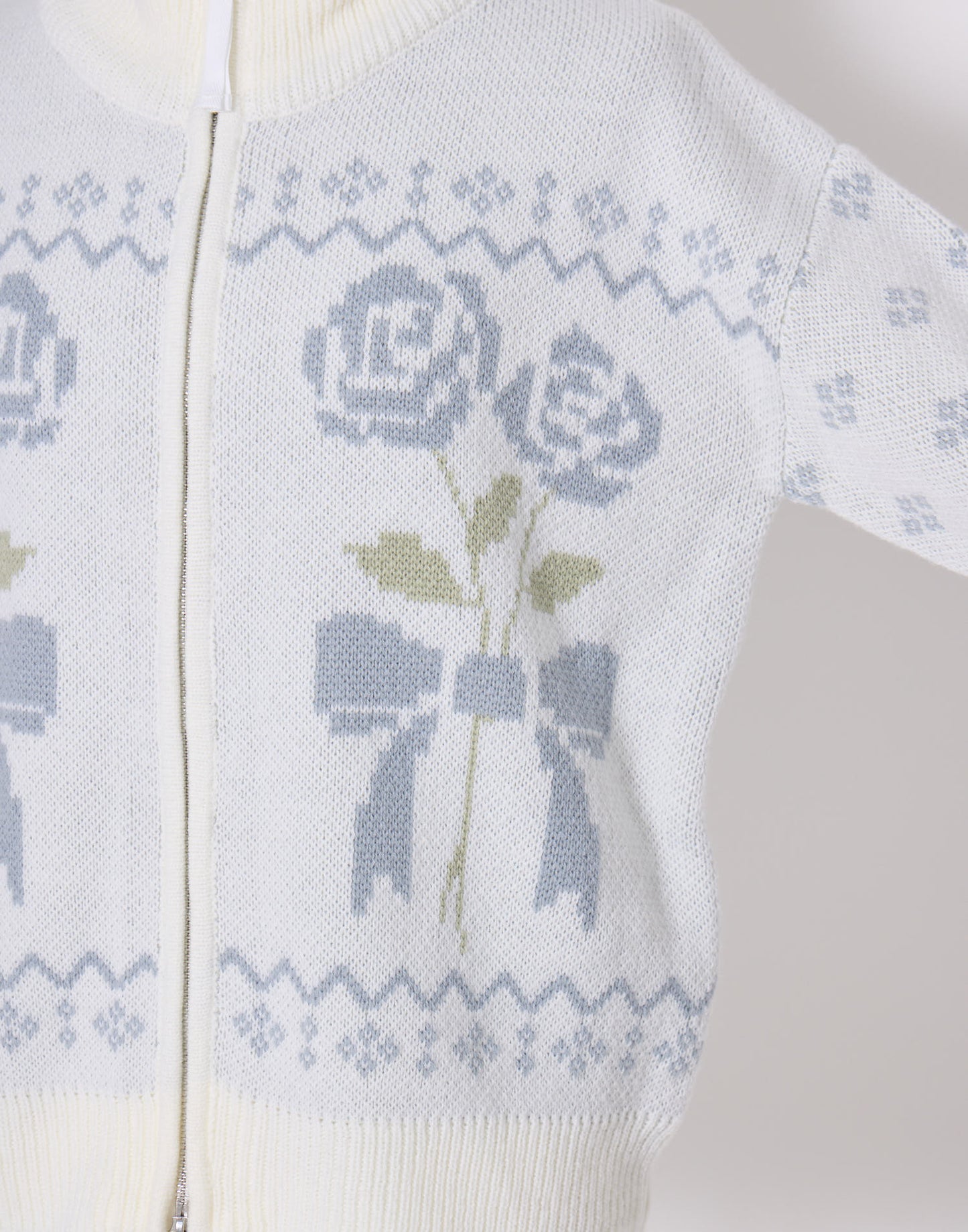 Lolime ribbon & floral cowichan knit zip up