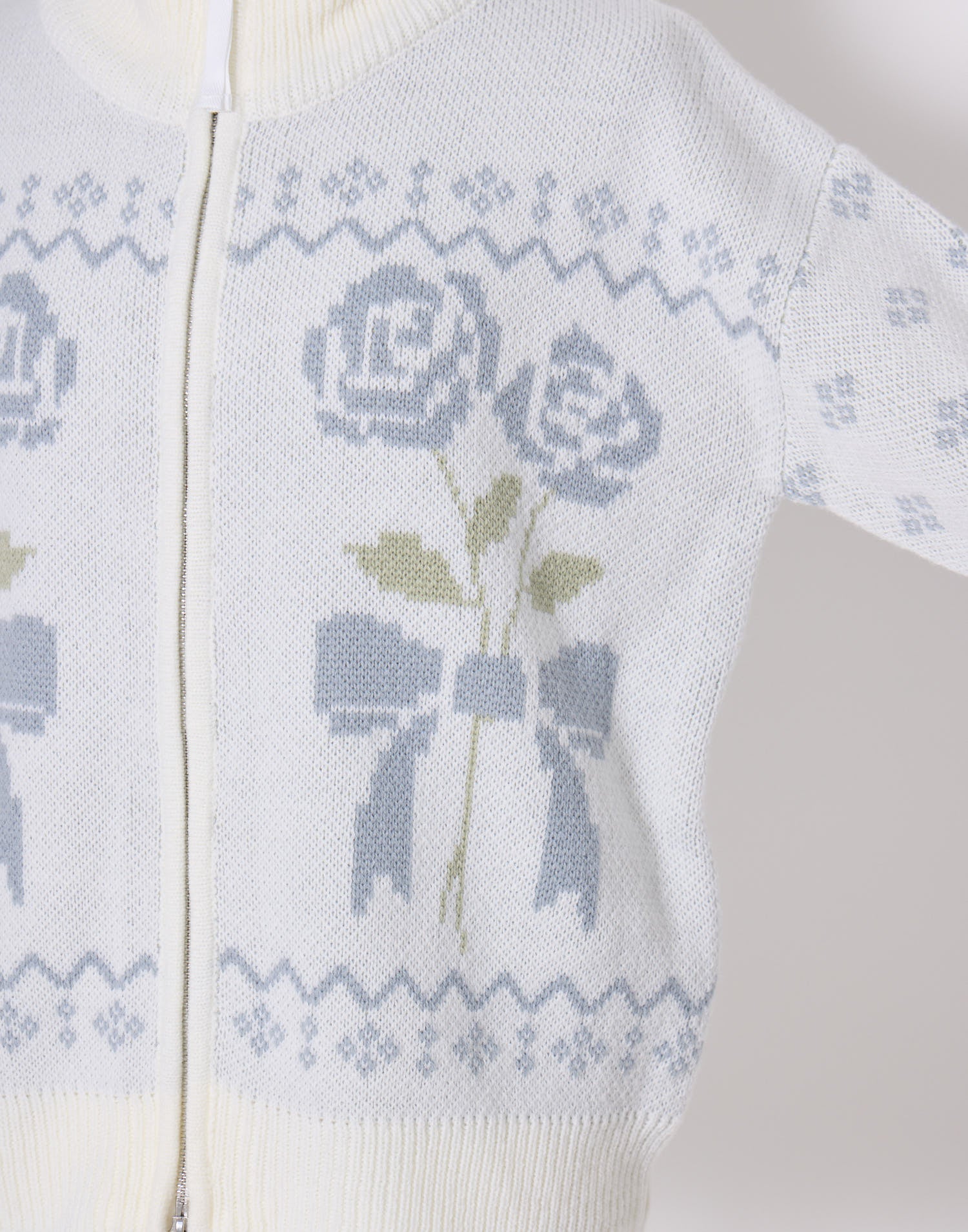 Lolime ribbon & floral cowichan knit zip up