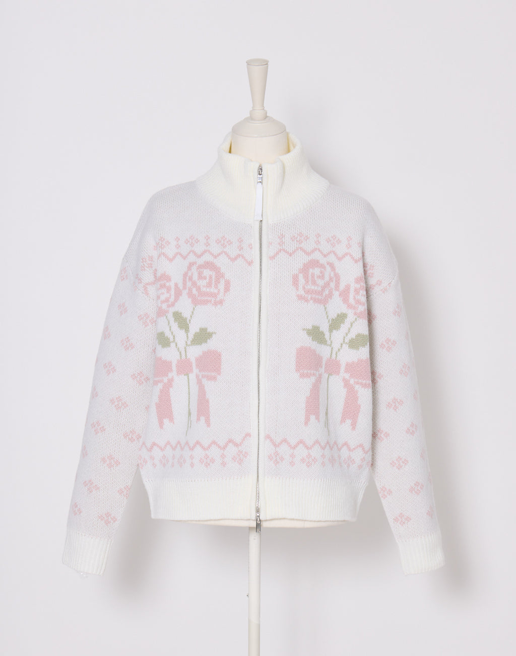 Lolime ribbon & floral cowichan knit zip up