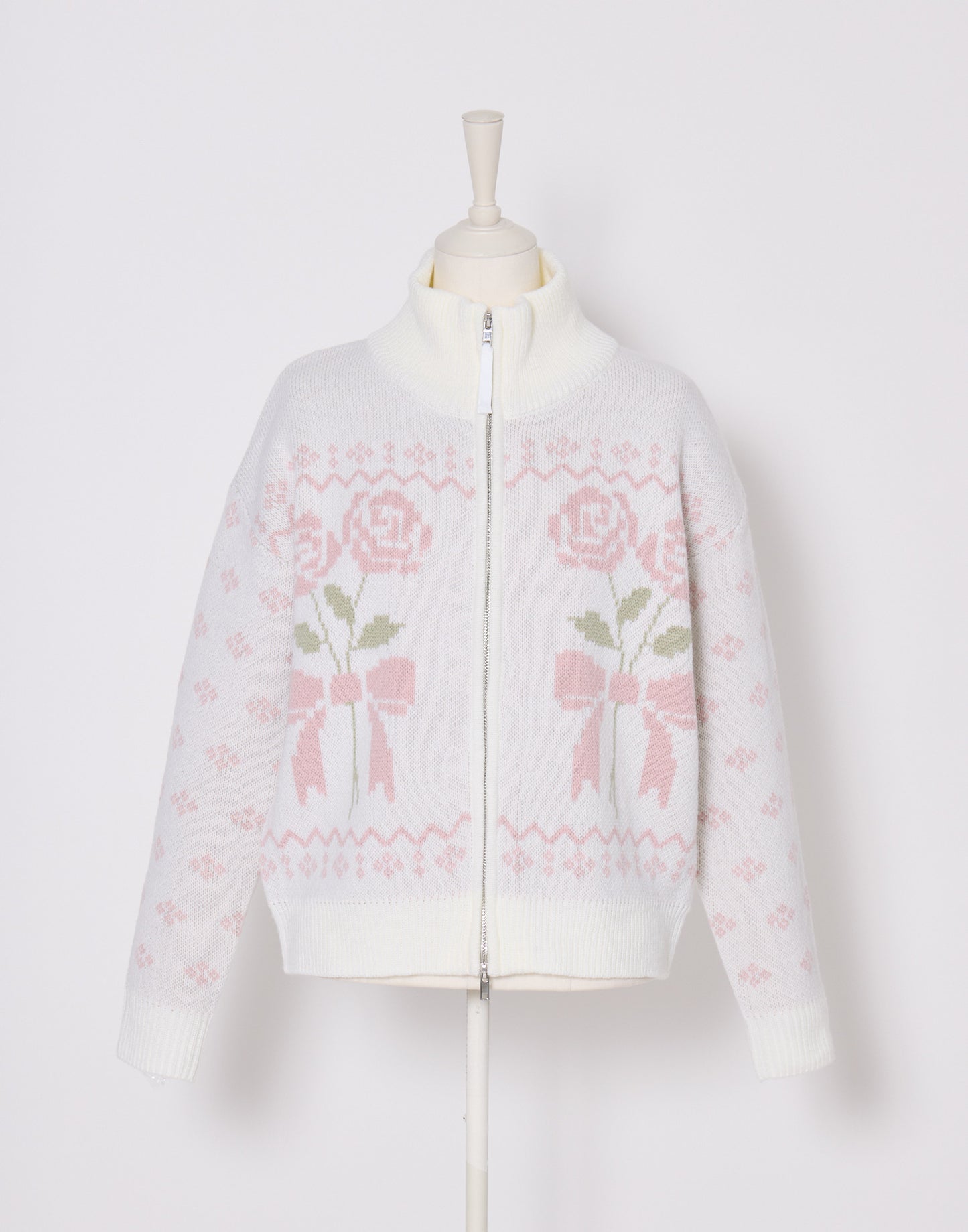 Lolime ribbon & floral cowichan knit zip up