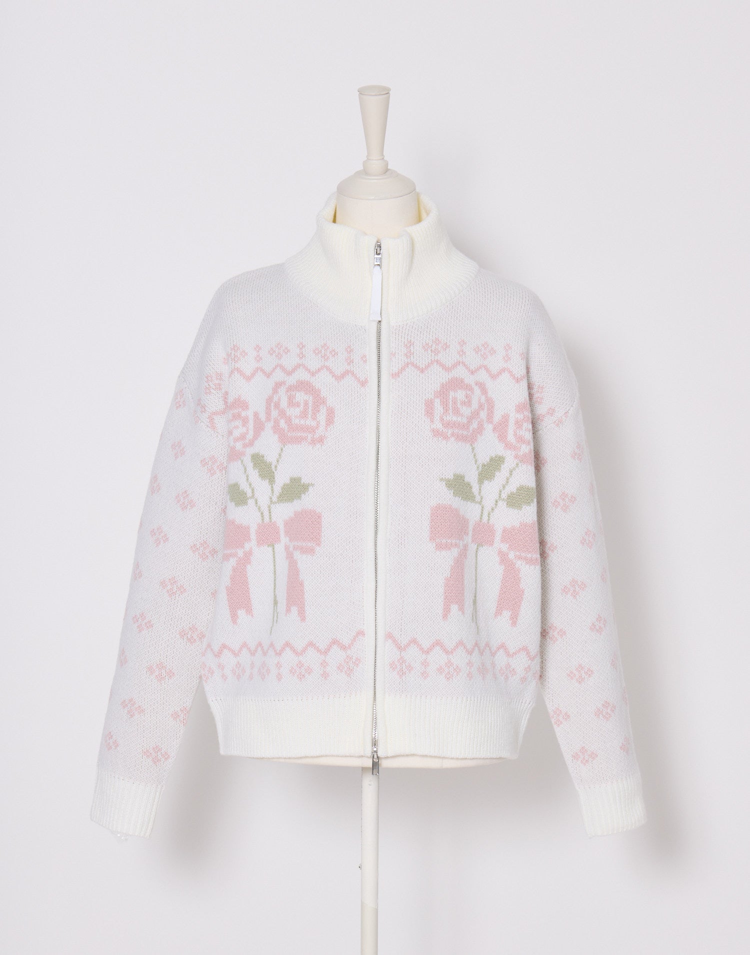 Lolime ribbon & floral cowichan knit zip up