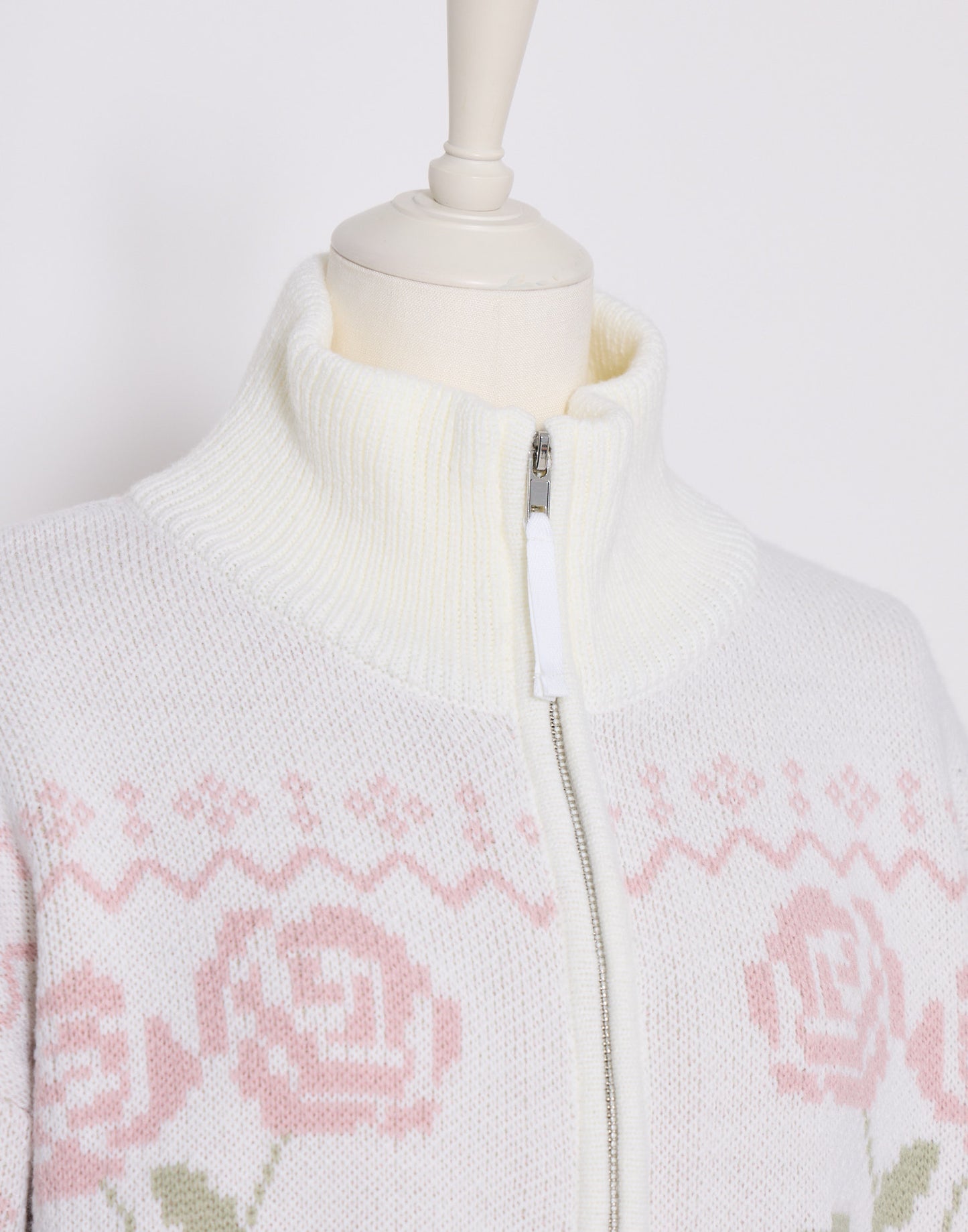 Lolime ribbon & floral cowichan knit zip up
