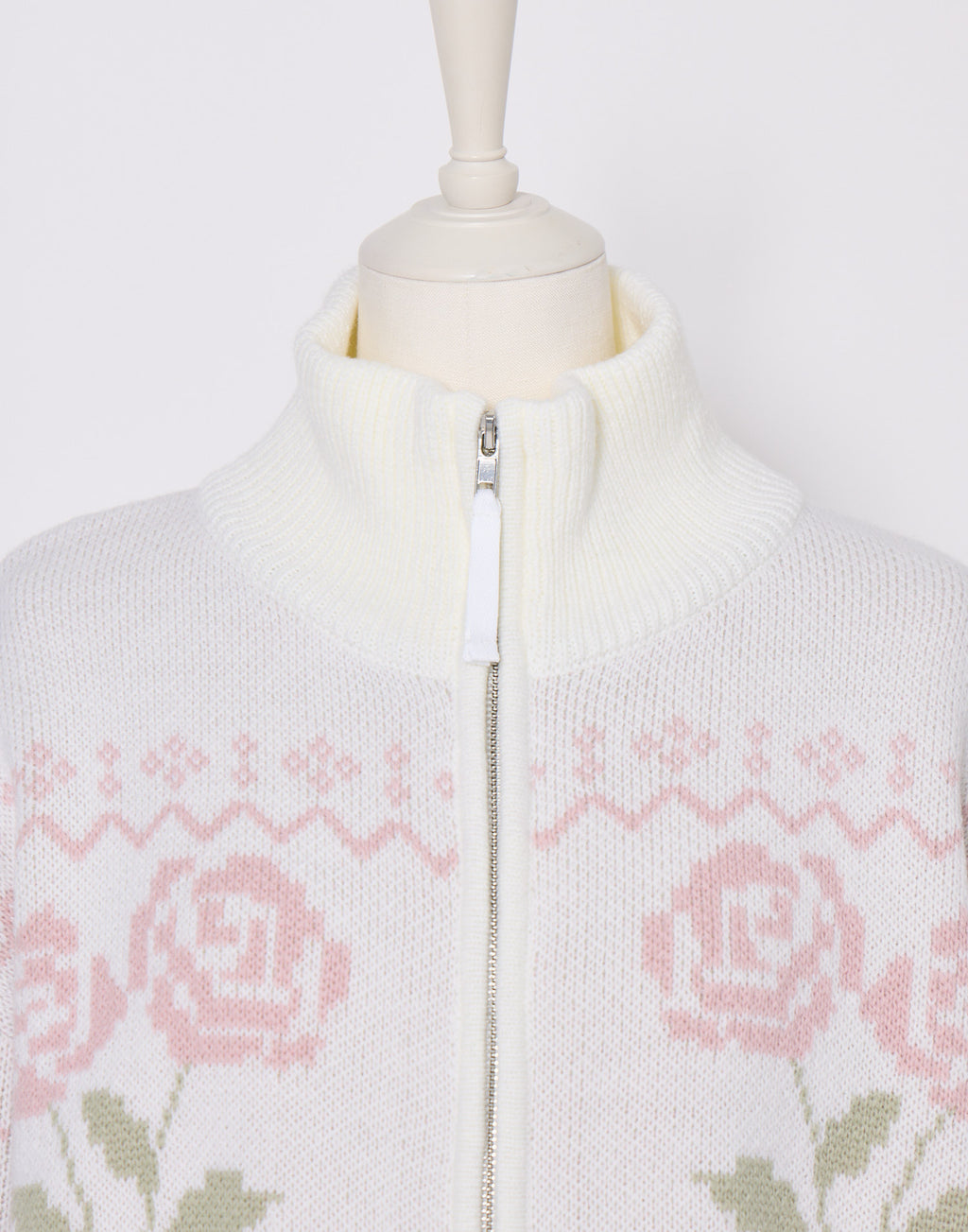 Lolime ribbon & floral cowichan knit zip up