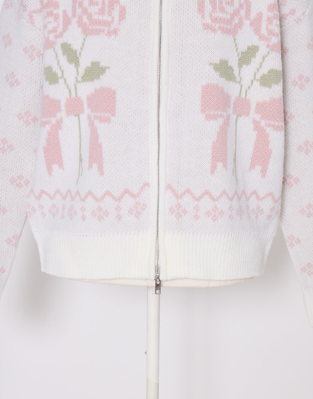 Lolime ribbon & floral cowichan knit zip up