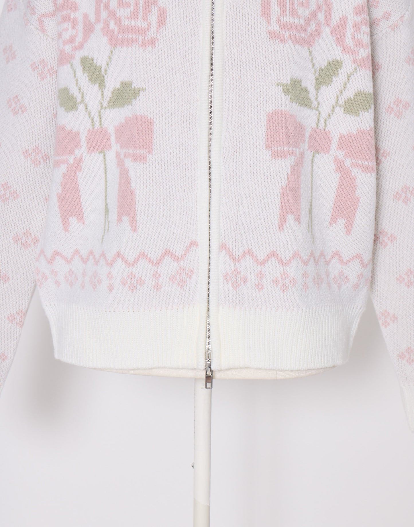 Lolime ribbon & floral cowichan knit zip up
