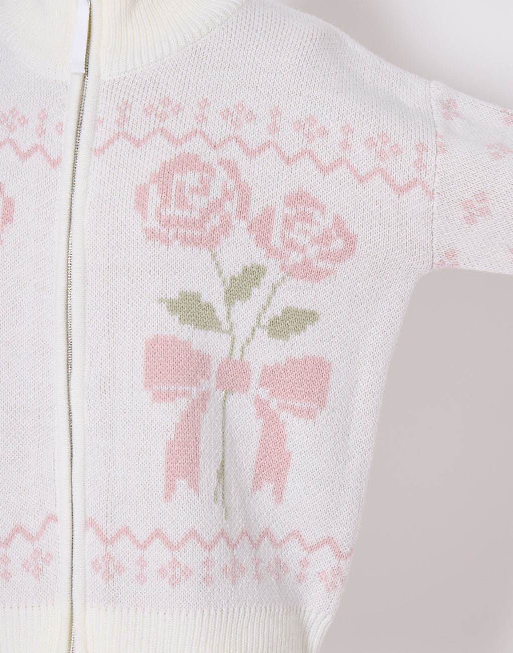 Lolime ribbon & floral cowichan knit zip up