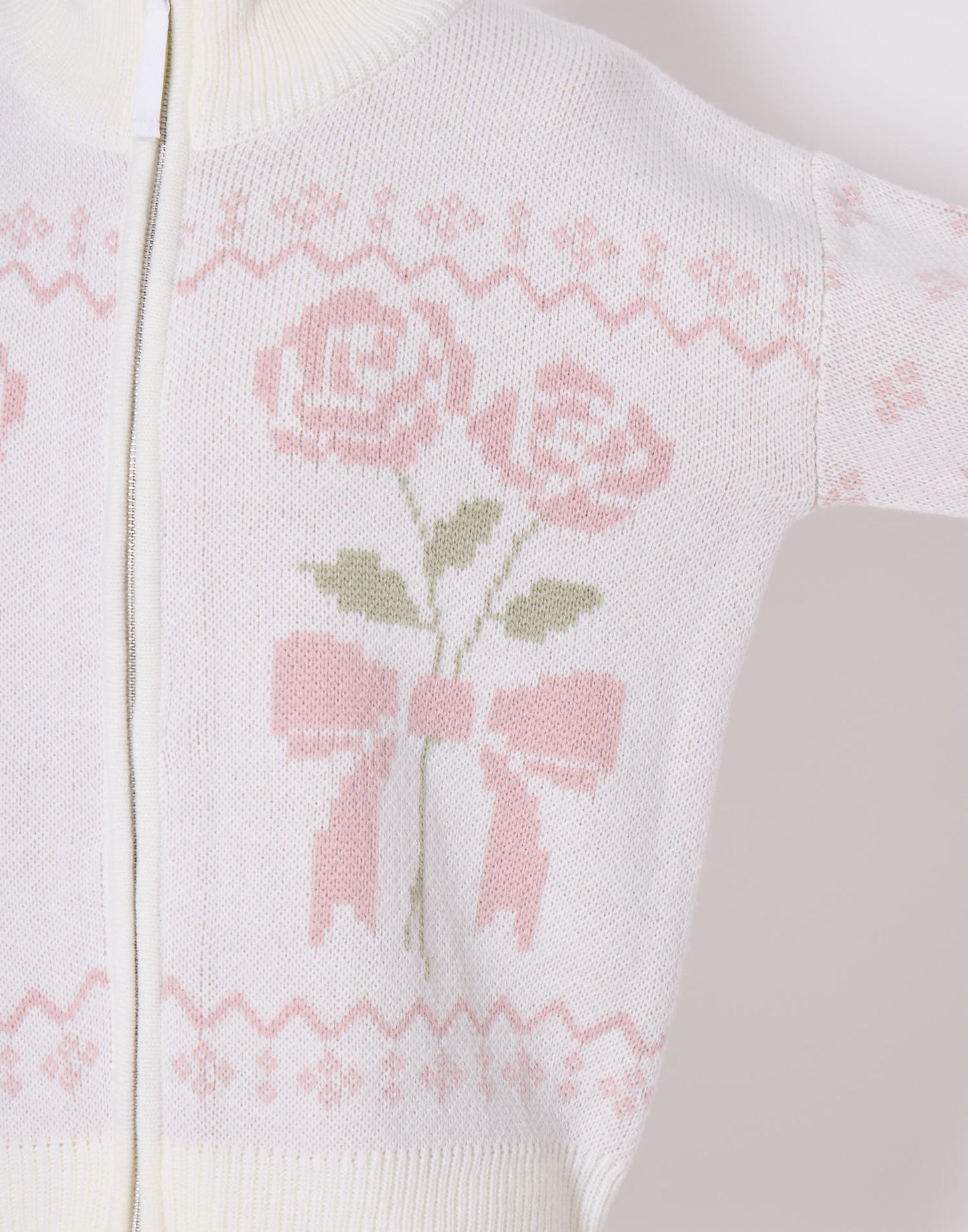 Lolime ribbon & floral cowichan knit zip up