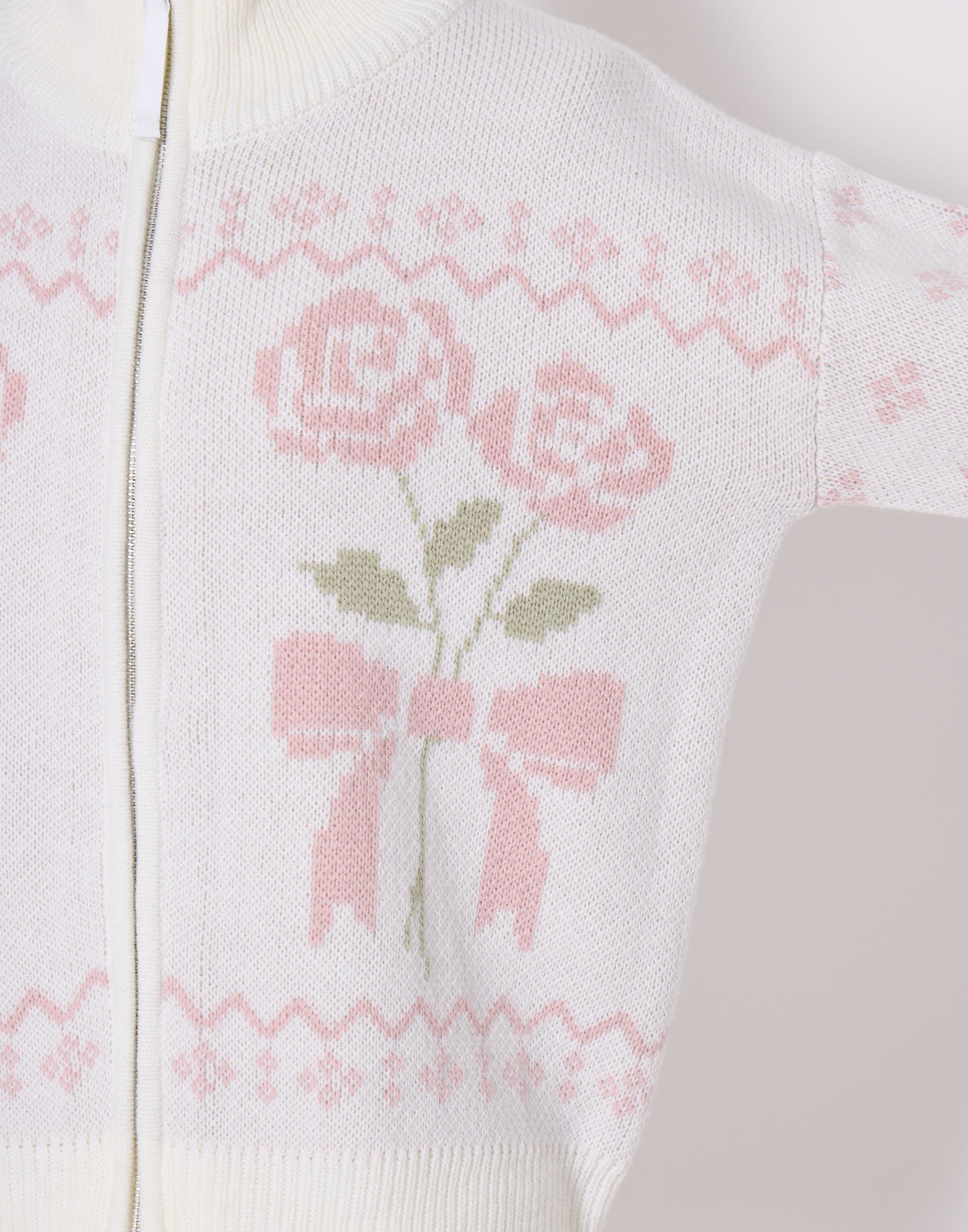 Lolime ribbon & floral cowichan knit zip up