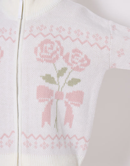 Lolime ribbon & floral cowichan knit zip up