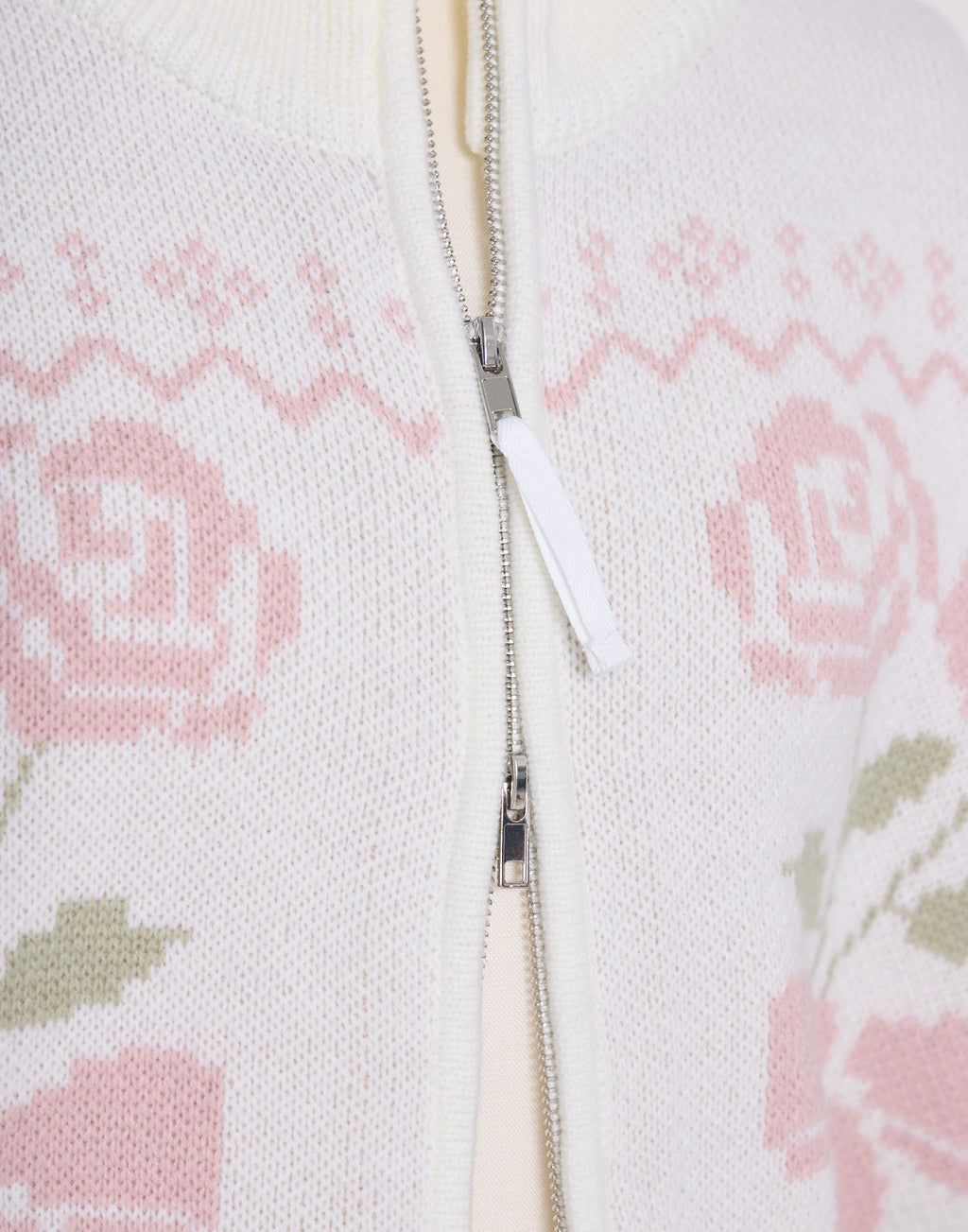 Lolime ribbon & floral cowichan knit zip up