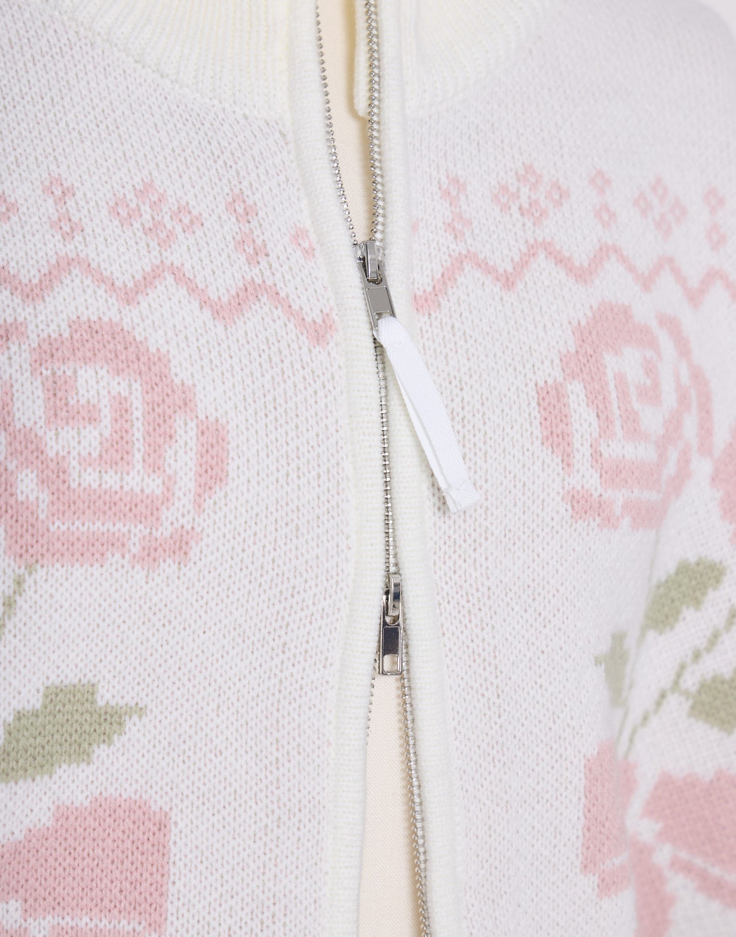 Lolime ribbon & floral cowichan knit zip up