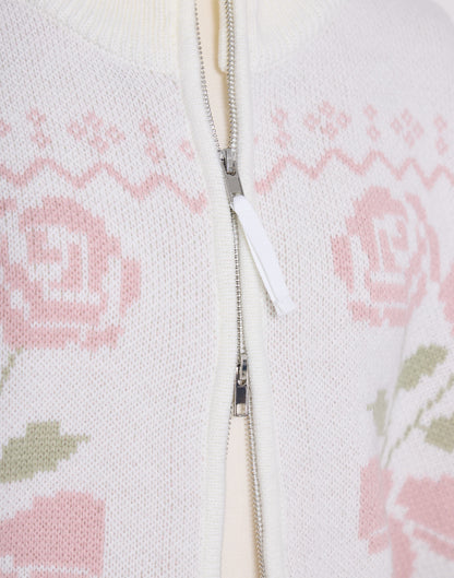 Lolime ribbon & floral cowichan knit zip up