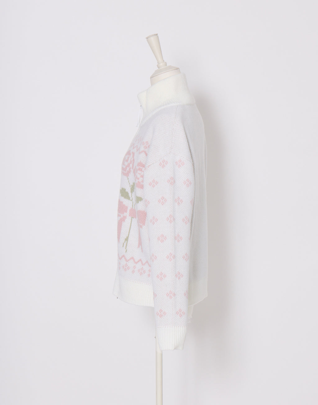 Lolime ribbon & floral cowichan knit zip up