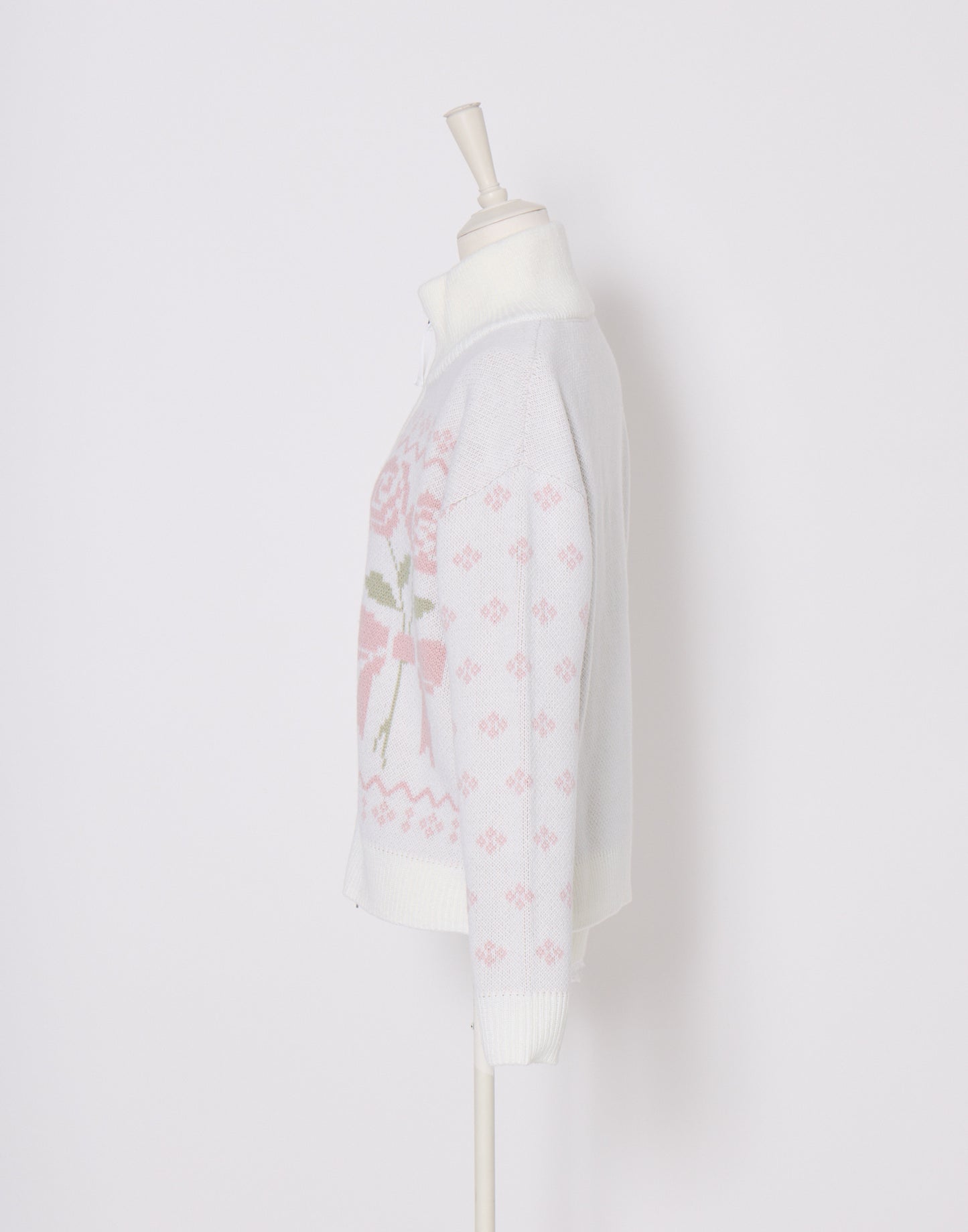 Lolime ribbon & floral cowichan knit zip up