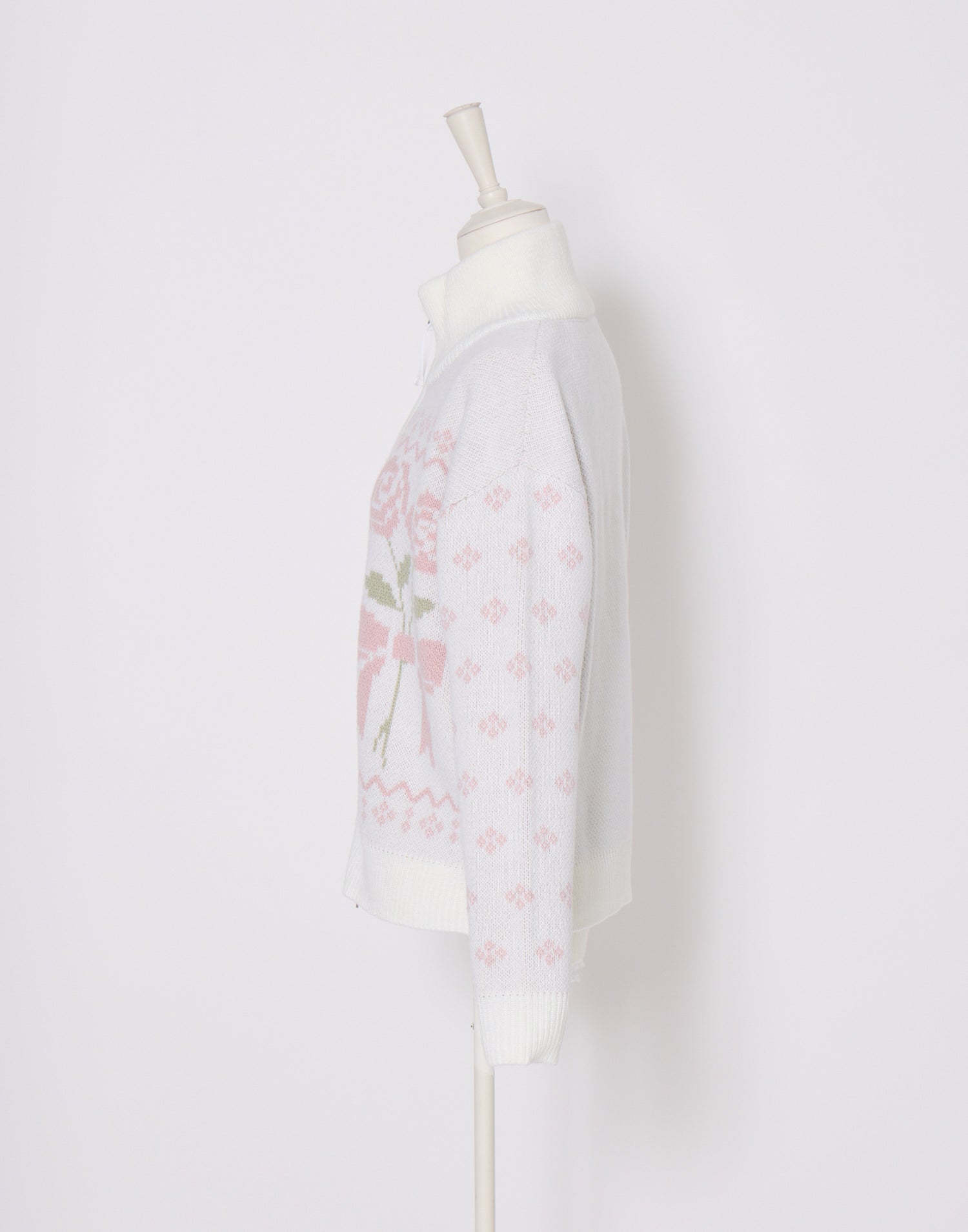 Lolime ribbon & floral cowichan knit zip up